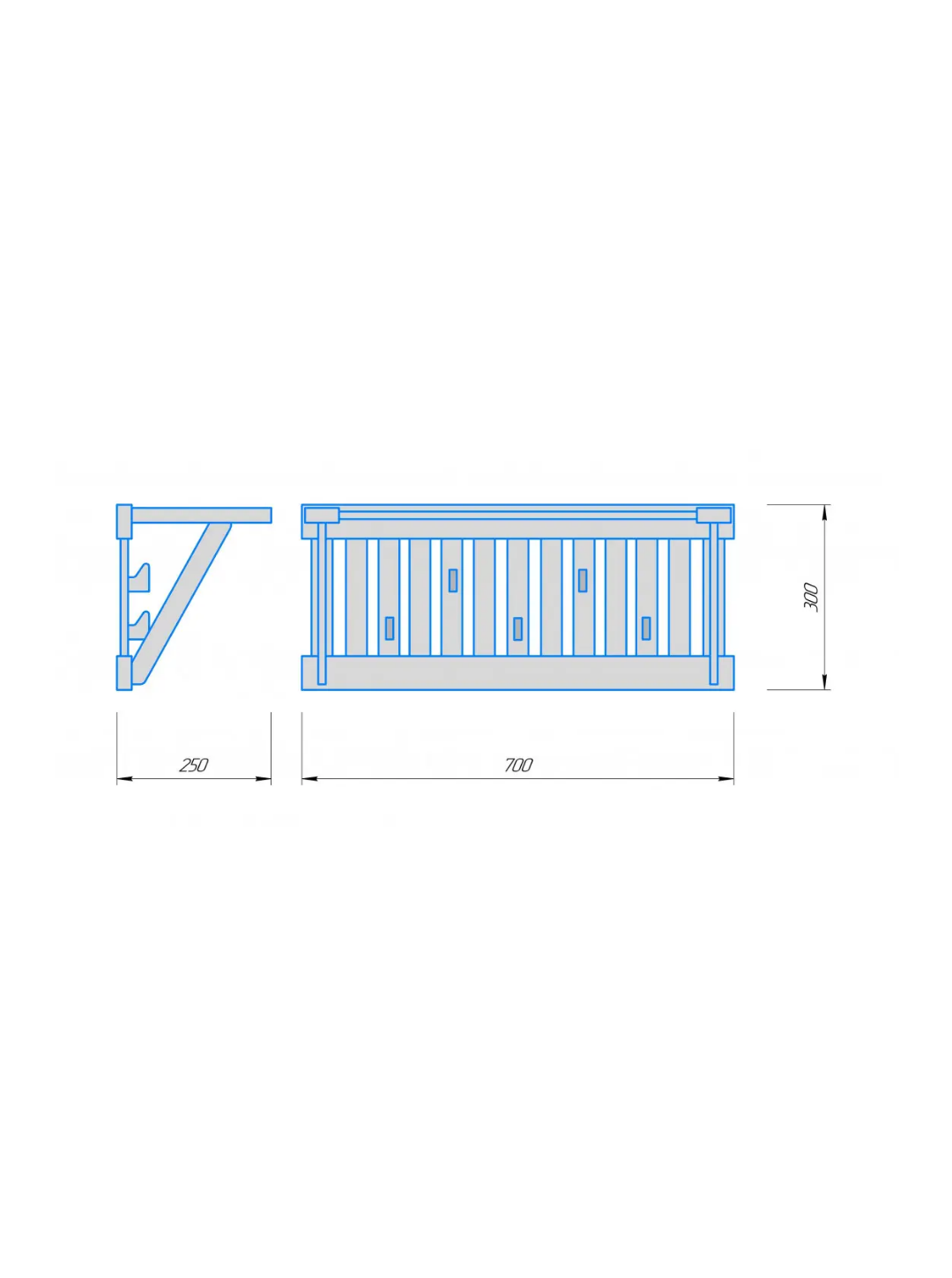 Cuier Tesli 700 × 300 × 250 (cu poliță)